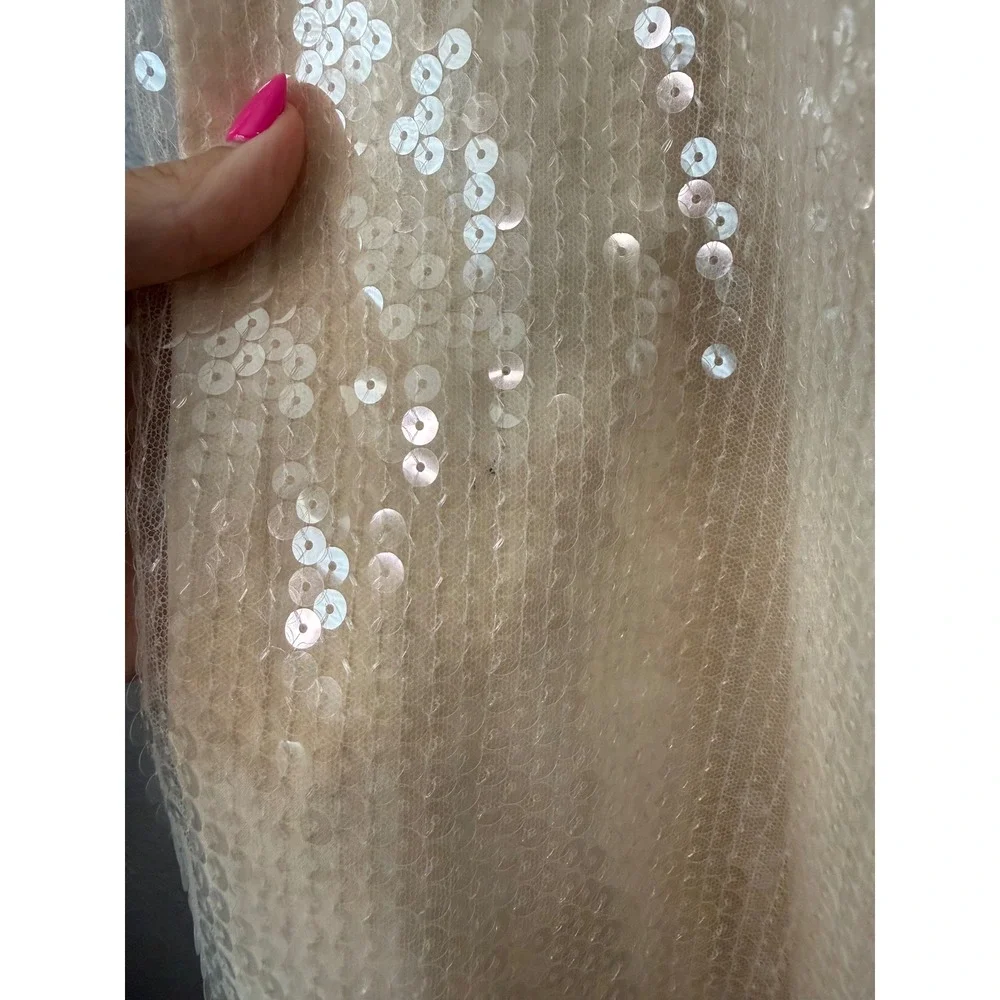 More To Come Revolve Ivory Sequin 2 Piece Sheer Button Down Shirt Pants Set M/L - Picture 6 of 11